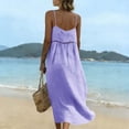 thumbnail image 3 of Dvprdro Cotton Linen V Neck Spaghetti Strap Maxi Dress for Women Loose Fit Tiered Ruffle Hem Summer Beach Solid, 3 of 8