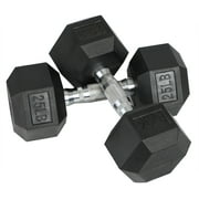 HolaHatha Iron Hexagonal Cast Exercise 25 lb Dumbbell Weights Pair, Black