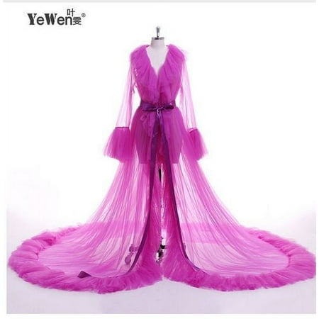Lnzyyephy Women Summer Kimono Dress  Sheer Tulle V-Neck Long Flare Sleeves Floor-Length Night-Robe Lingerie  4 Colors