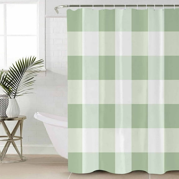 Sage Green Plaid Waterproof Fabric Shower Curtain, Spring Farmhouse Buffalo Checkered Shower Curtain for Bathroom Curtains Bathtubs Hotel Washable Shower Curtains with 12 Hooks Standard 66x72