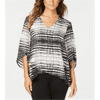 Karen Kane Women's Printed Crossover Hem Top Black Size X-Small
