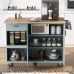 thumbnail image 3 of K&K Kitchen Island with Foldable Counter Top, Kitchen Storage Cart with Slide-Out Shelf, Towel Rack and Drawer, Rolling Kitchen Cart on Wheels, for Kitchen, Living Room, Dining Room, Grey Blue, 3 of 6