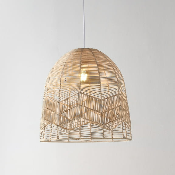 JONATHAN Y Sofia 17.5" 1-Light Farmhouse Coastal Rattan 180" Cord Plug-In or Hardwired LED Pendant, Brown