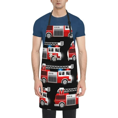 

Xecao Fire and Rescue Truck Print Kitchen Cooking Aprons Waterproof Adjustable Bib Aprons with 2 Pockets for Women Men Chef