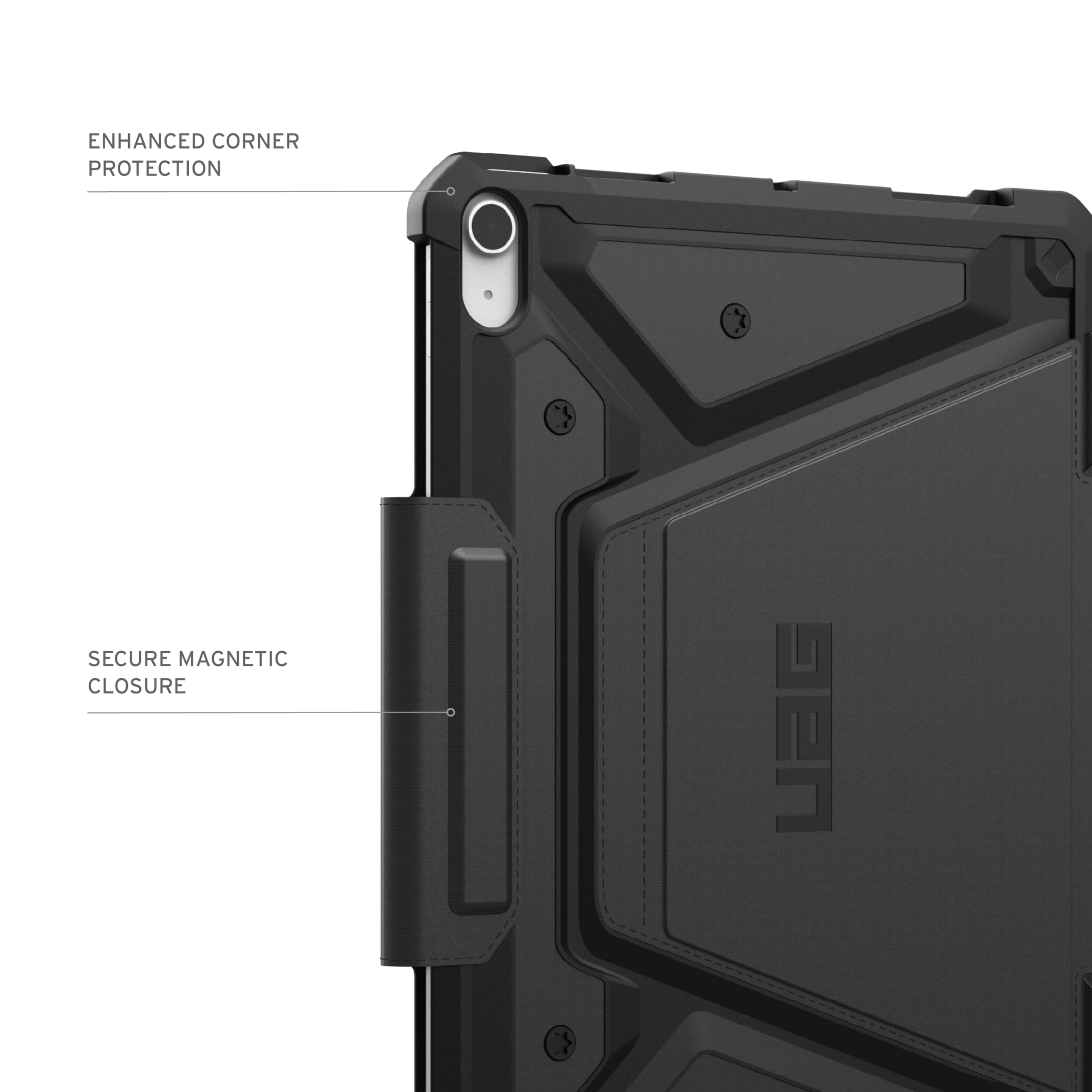 UAG iPad Air 11" Case (6th-8th Gen 2024-2026) M4/M3 - Rugged Auto Sleep/Wake Folio Cover w/Pencil Holder & Multi-Angle Adjustable Stand, Metropolis SE Black