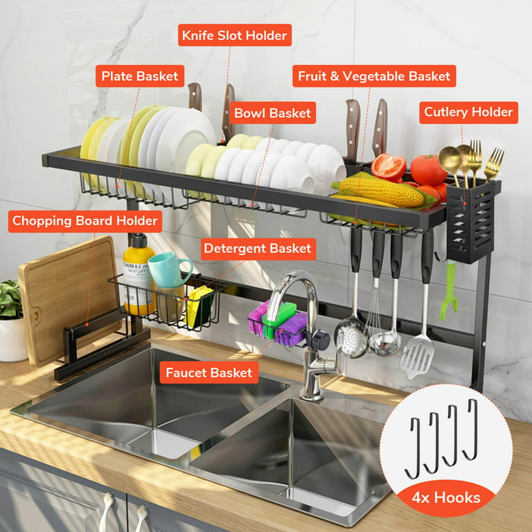 Aquaterior Over Dual Sink Dish Drying Rack Adjustable Drainer