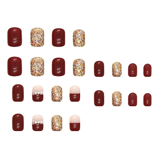 24 piezas en Decoración de uñas Uñas postizas brillantes Brillo Manicura artificial Uñas postizas para mujeres Niñas Fiesta Cumpleaños Fernando Prensa en las uñas