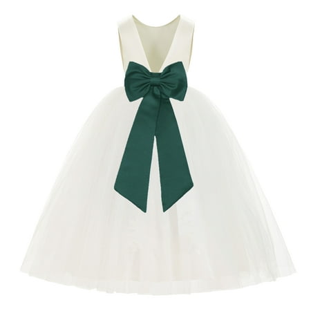

Ivory V-Back Satin Flower Girl Dresses for Wedding Toddlers 219T