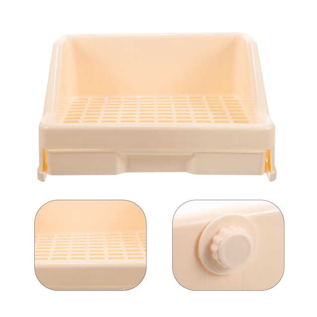 Mobutofu 1Pack Beige Rectangular Plastic Rabbit Litter Box for Small Animals Indoor Pet Use 11.8x9.1x6.1in