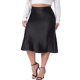 thumbnail image 2 of DARING DIVA Women's Plus Stylish Silky Satin Casual Midi Skirt Flared A Line 2X Black, 2 of 6