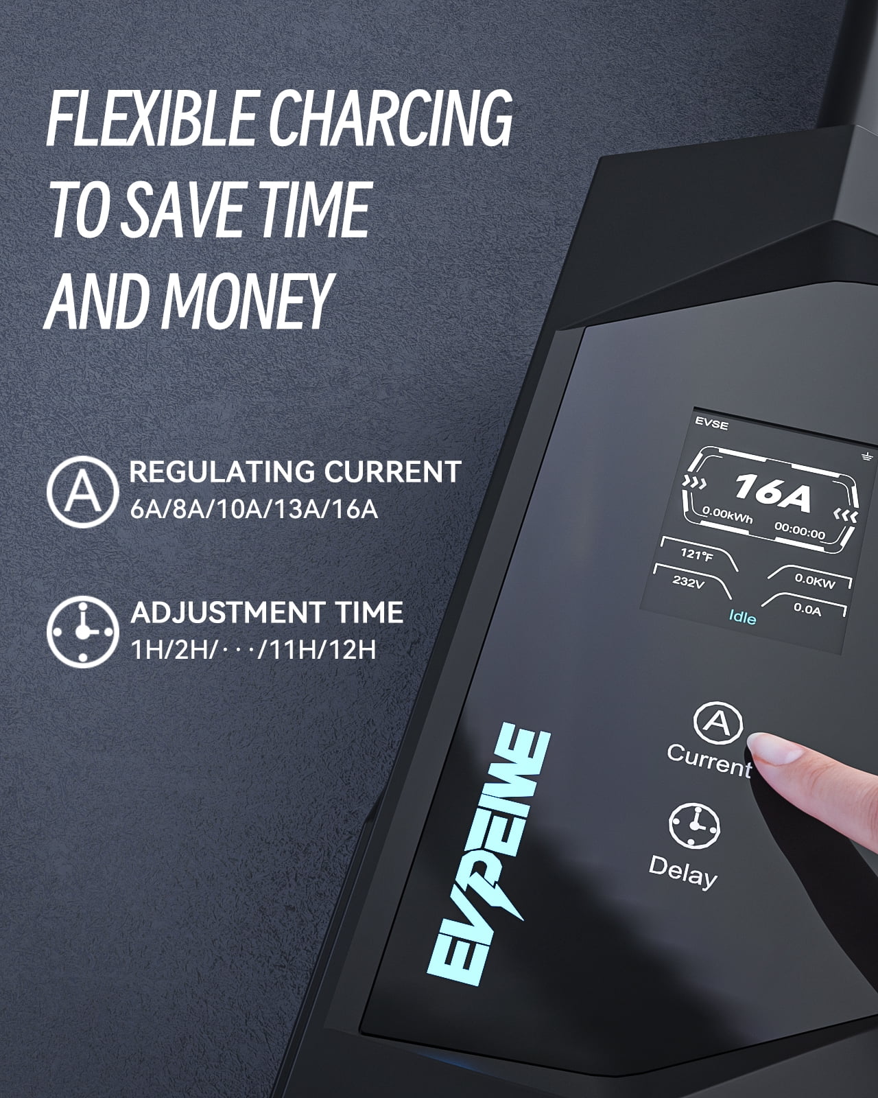 EVPEIWE Level 1/2 EV Charger 16A, 25ft, 110-240V Portable EV Charger with NEMA 14-50/NEMA 5-15 Plug