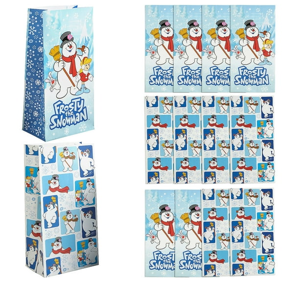 5 1/4" x 10" Frosty the Snowman Party Paper Treat Bags - 12 Pieces