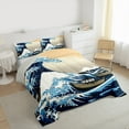 thumbnail image 3 of Manfei Japanese Style Bedding Comforter Set,Sea Ocean Waves Nautical Twin Comforter Sets,Ukiyoe Themed Bedding Set For Children,Super Cozy Room Decor Reversible,2pcs, 3 of 8