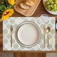 thumbnail image 4 of Sage Green Geometric Placemats Set of 6, Moroccan Chic Abstract Plaid Art Placemats for Dining Table, Place Mats for Kitchen Tabletop, Waterproof Wipeable Dining Table Mats Set, 4 of 9