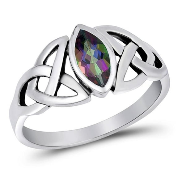 CHOOSE YOUR COLOR Sterling Silver Multi-color CZ Ring Irish Celtic Knot Design Band Black Female Size 6
