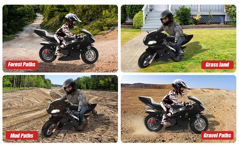 Bremoi 49cc 2 Stroke Pocket Bike,Gas Pocket Motorbike With Strong Dual Brake,Racing Max Speed 20Mph,Dual Headlights Mini Motorcycle For Kids 6-12 Years ,Black