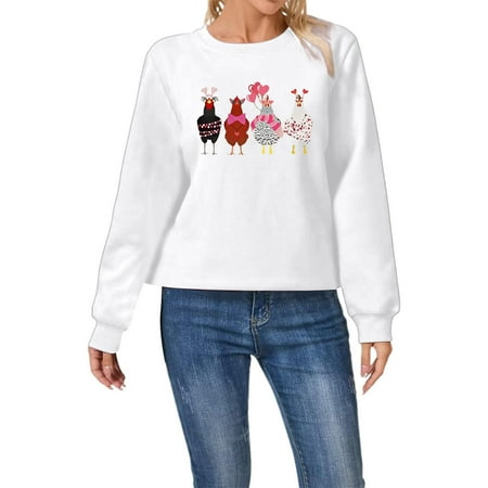 KKBOTIVE Valentines Day Sweatshirt for Women - Women s Trendy Pullover Hoodie Letter Print Round Neck Top For Fall & Winter ( White Size: L )