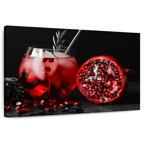 Elephant Stock Pomegranate Prosecco Cocktail Wall Art - Horizontal Canvas Wall Art - Dining Room Wall Decor - Food And Drink Canvas - Red And Black Decor - 12" x 8"