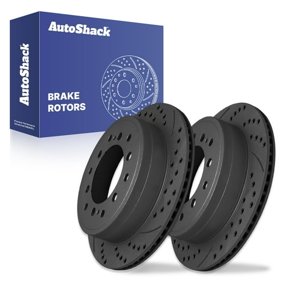 AutoShack Rear Brake Rotors for Toyota, 4Runner 2010-2024, 4WD RWD L4 2.7L V6 4.0L - Coated Drilled & Slotted - Black Matte Finish - BlackShield - 12.28" (312 mm), 6 6-Lug