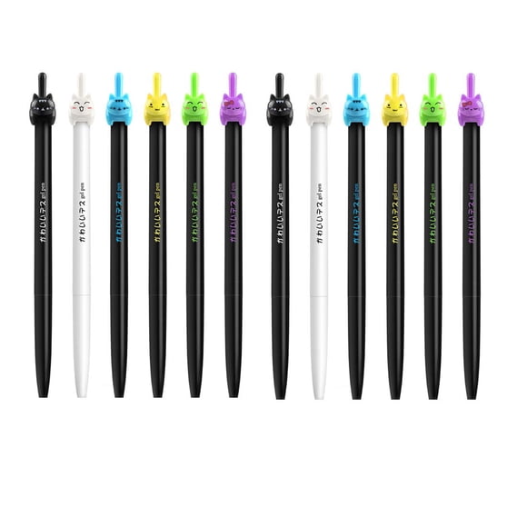 HIPGCC Bolígrafos Lindos Bolígrafos Kawaii Bolígrafos Lindos para Gatos Bolígrafos de Gel de 0,5 mm Bolígrafos Negros para Suministros Escolares de Oficina (Gato)