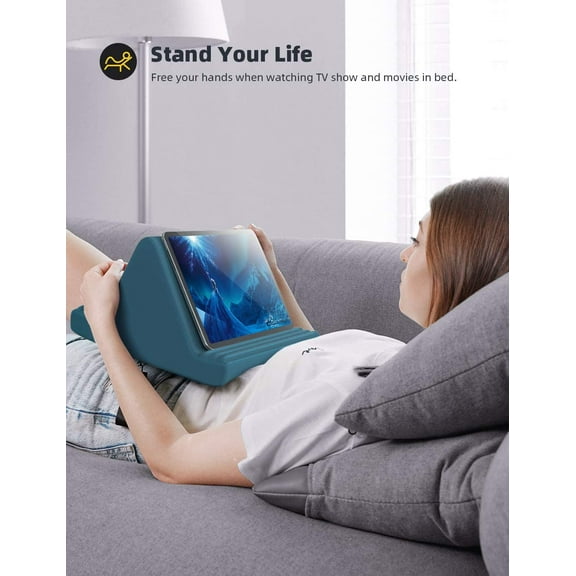 TG4THT-Tablet Pillow Stand, Pillow Soft Pad for Lap - Tablet Holder Dock for Bed with 6 Viewing Angles, for iPad Pro 9.7, 10.5, 11, 12.9 Air Mini 4 3, Kindle, Galaxy Tab, E-Reader, Blackish Green
