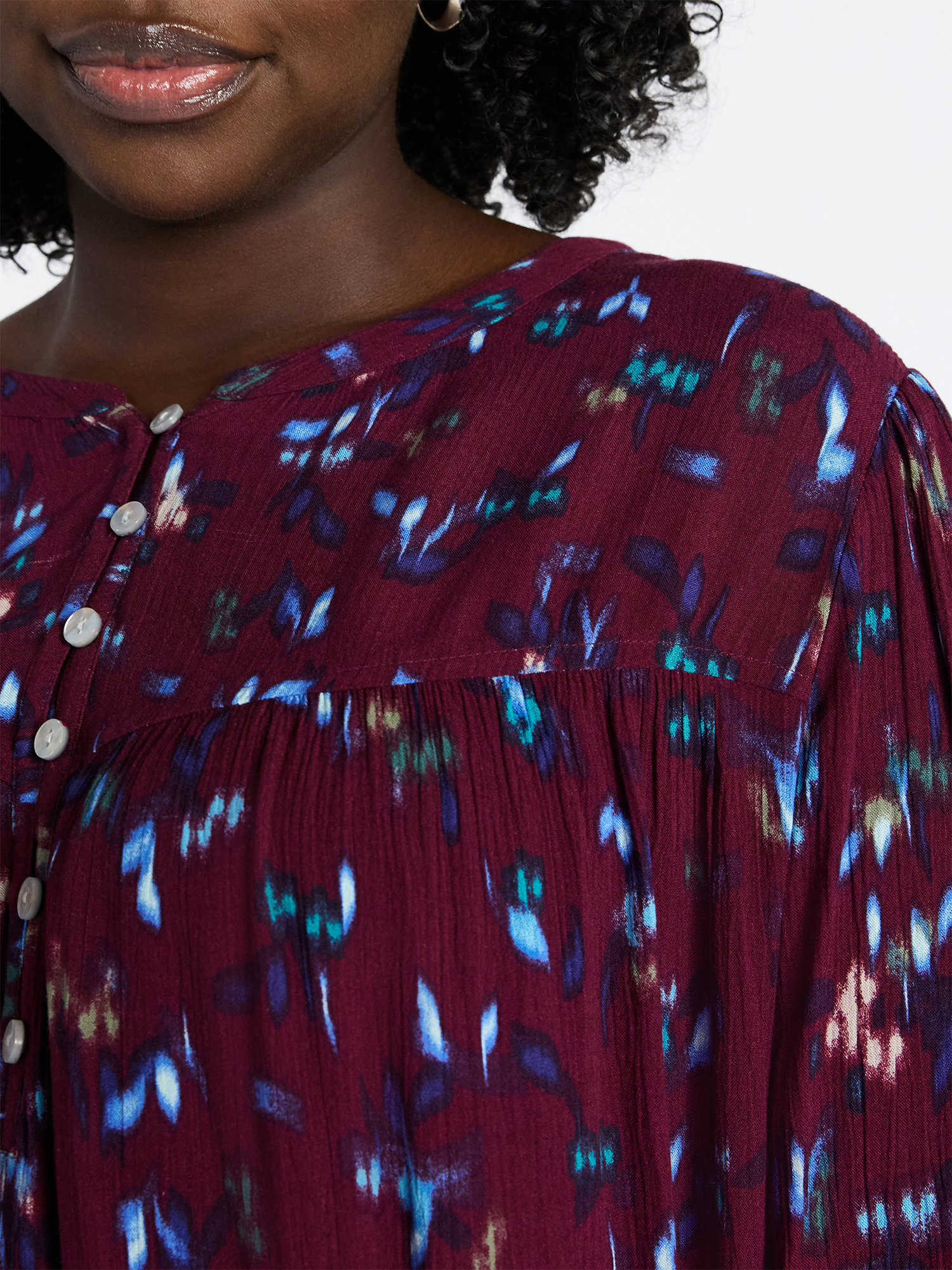 Terra & Sky Women’s Plus Peasant Blouse with Long Sleeves, Sizes 0X-5X