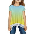 thumbnail image 1 of MeetoTime Kids Short Sleeve Tops Summer Casual Round Neck Gradient Color Lace Layered T-Shirt Tee for Girls, 1 of 4