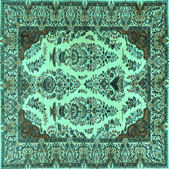 Ahgly Company Indoor Square Persian Turquoise Blue Traditional Area Rugs, 4' Square