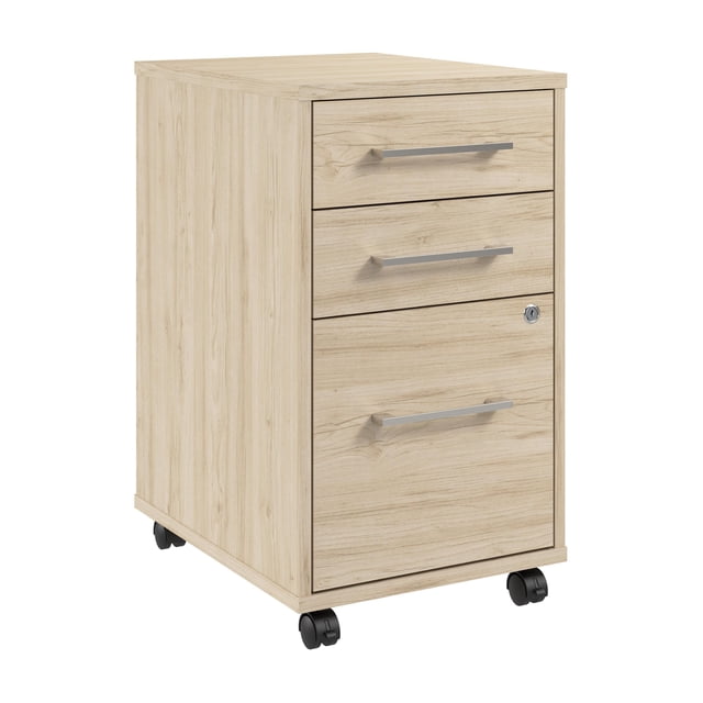 Hustle 3 Drawer Rolling File Cabinet with Lock in Natural Elm - Engineered Wood