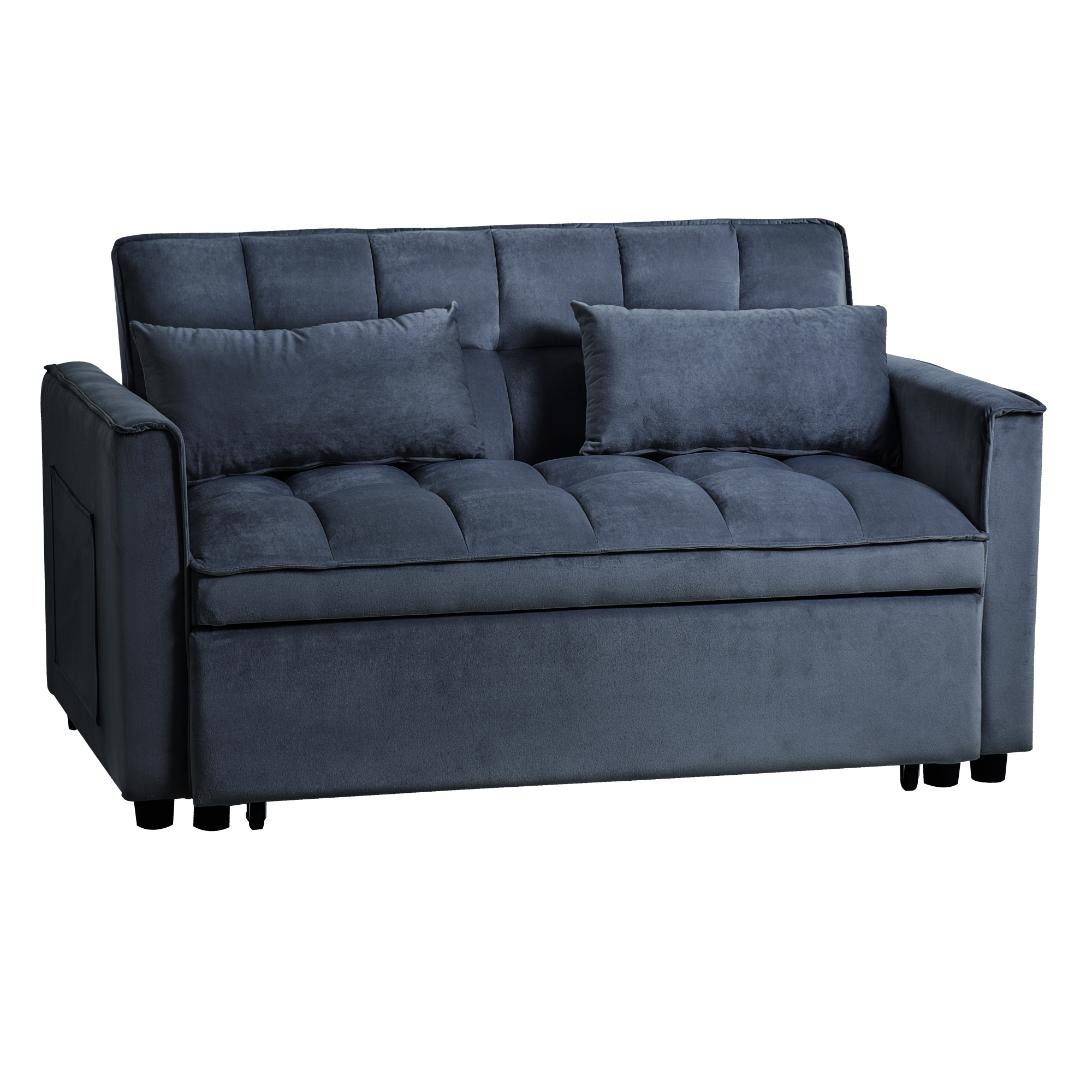 Jopath 3 in 1 Convertible Sofa Bed,Modern Pull Out Couch Slepper Bed with Adjustable Backrest,Velvet Loveseat Couch with Pillows & Pockets for Living Room Apartment Office,Black