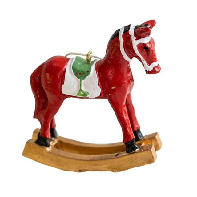 Figuritas de caballos colgantes de Navidad Adorno de caballo blanco mecedora de resina Decoraciones llamativas para crear un ambiente festivo