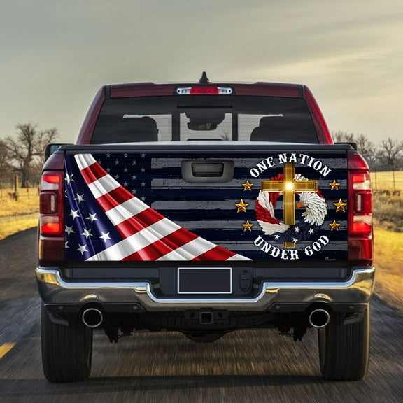One Nation Under God Christian God Bless America Truck Tailgate Decal Sticker Wrap - 58x24 in