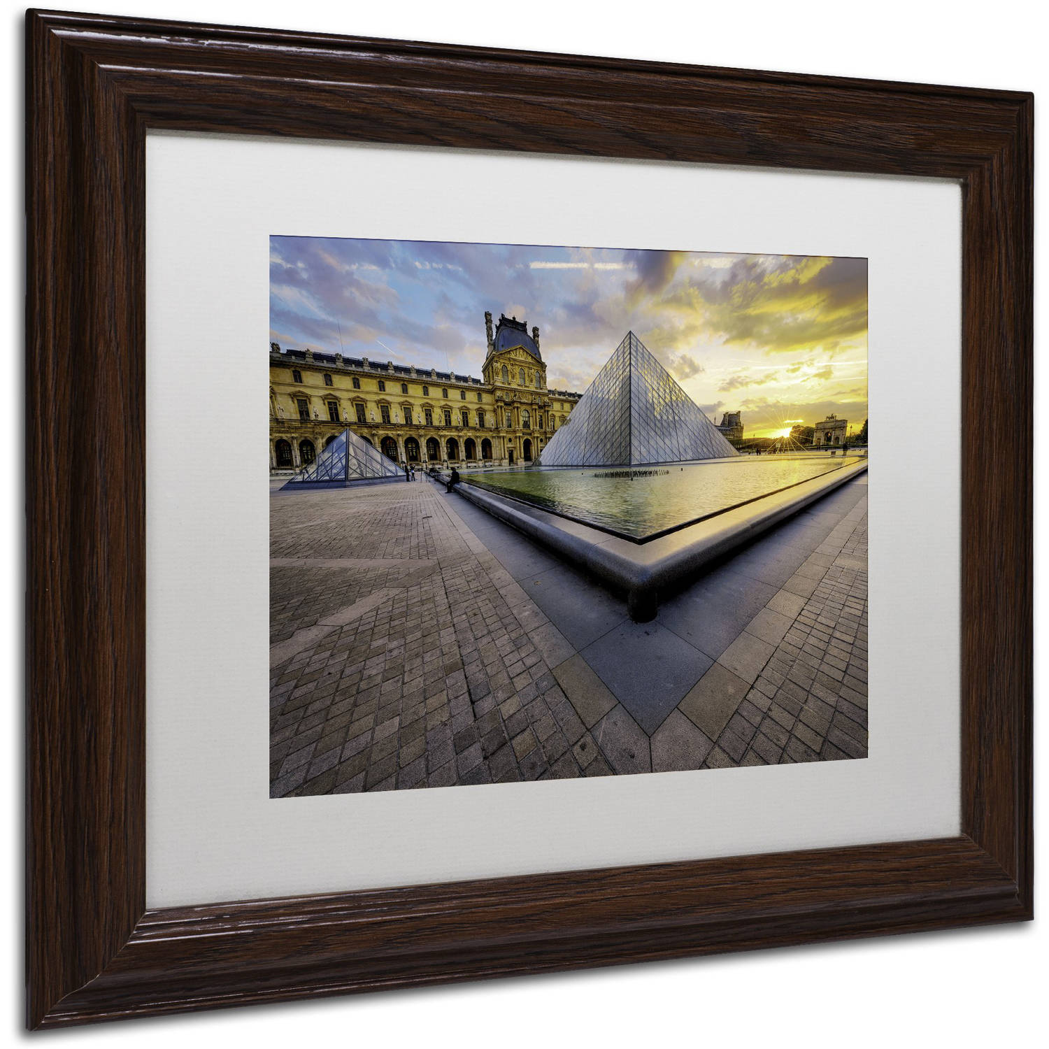 Trademark Fine Art "Geometry of the Louvre Museum" Canvas Art by Mathieu Rivrin, White Matte, Wood Frame