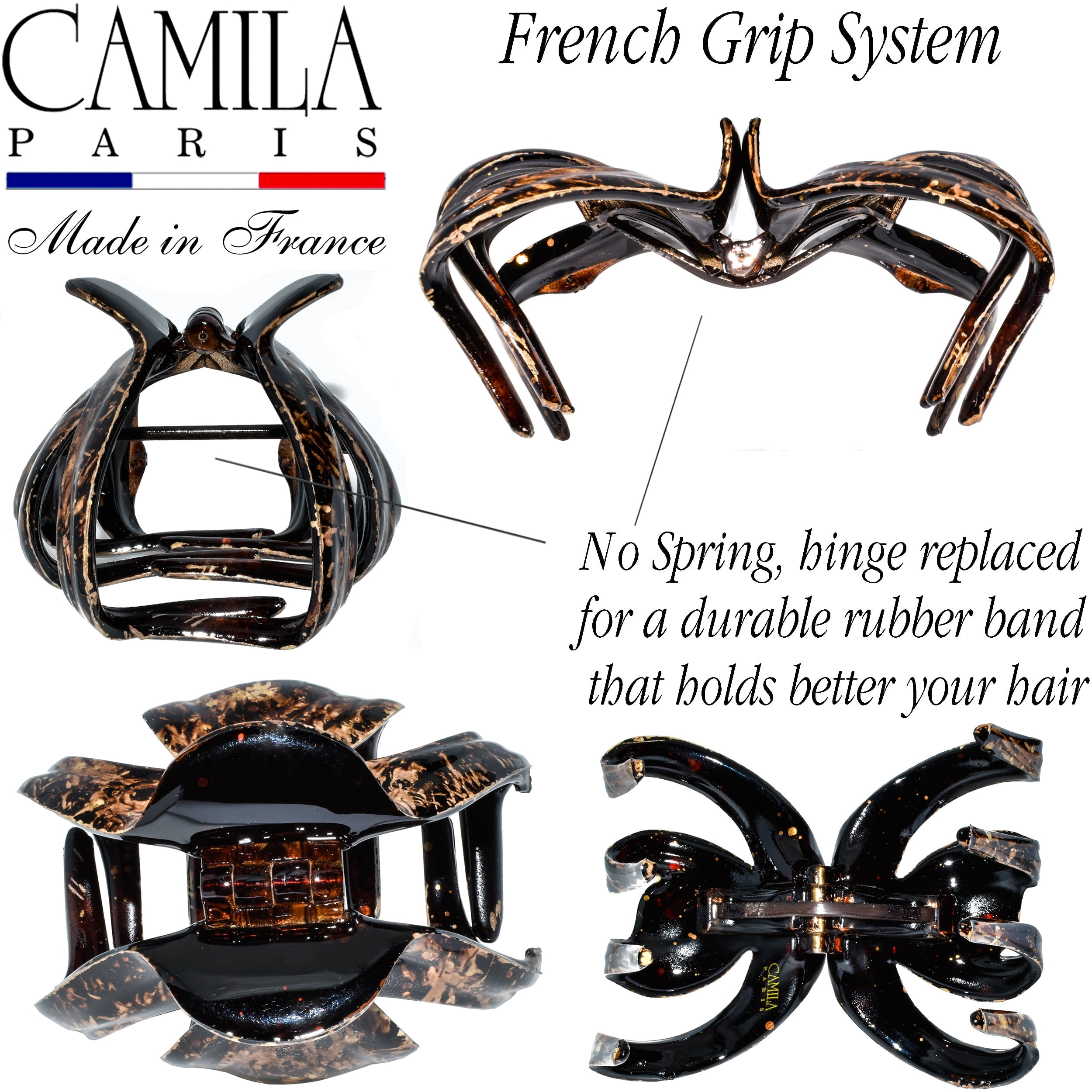 Camila Paris CP3871 French Octopus Hair Clip for Women Thick Hair and Long Curly Wavy Hair, Girls Hair Claw Clips, Styling Claw Clip for Thick Hair, Strong Hold No Slip Grip, Made in France