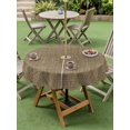 thumbnail image 5 of Outdoor Tablecloth with Umbrella Hole Zipper Vintage Brown Round Tablecloth 60" Waterproof Outside Table Cloth Farmhouse Retro Dark Solid Color Linen Texture Patio Table Cover Tablecloths for Picnic, 5 of 8