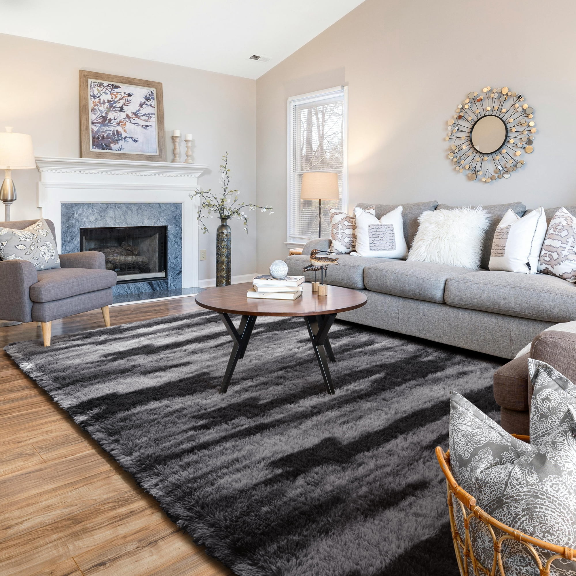 Cydiria Modern Charcoal Plush Area Rug Scandinavian Shaggy Carpet for Living Room, 8' x 10'