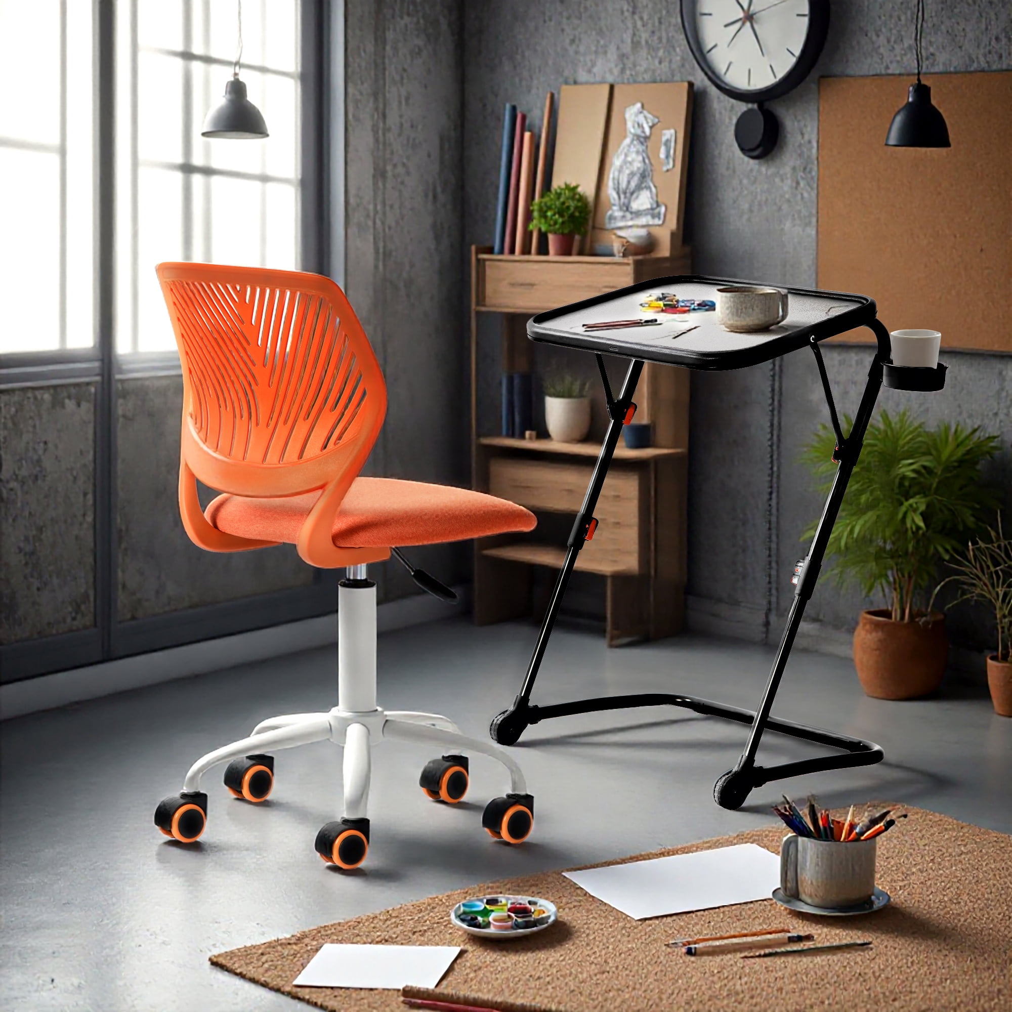 Homy Casa Adjustable Teen Desk Chair with Wheels, Swivel Office Chair with Mesh Back, Citrus POP