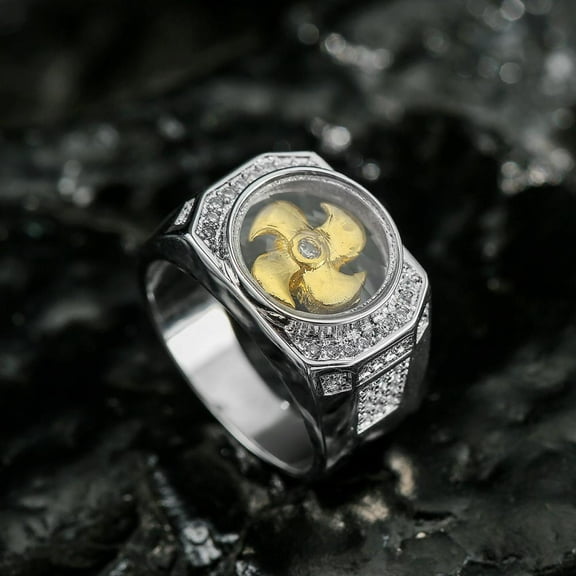 PULABO Mens Titanium CZ Statement Engagement Ring Wedding Band Comfort Fit Gift With White Gift Box Packaging