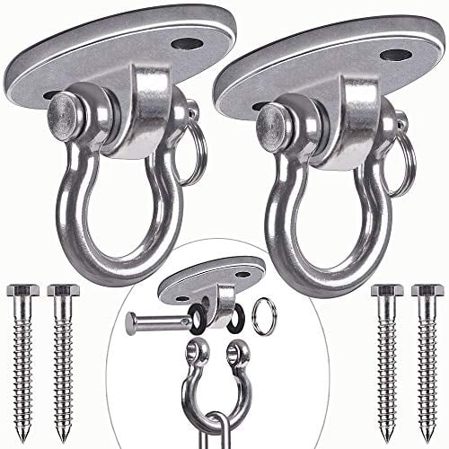 SELEWARE Set of 2 2000 lb Capacity Permanent Antirust SUS304 Silent 360° Swivel Swing Hangers Heavy Duty Swing Hooks with 4 Screw for Concrete Wooden Hanging Hardware for Yoga Hammock Chair Gym Swing