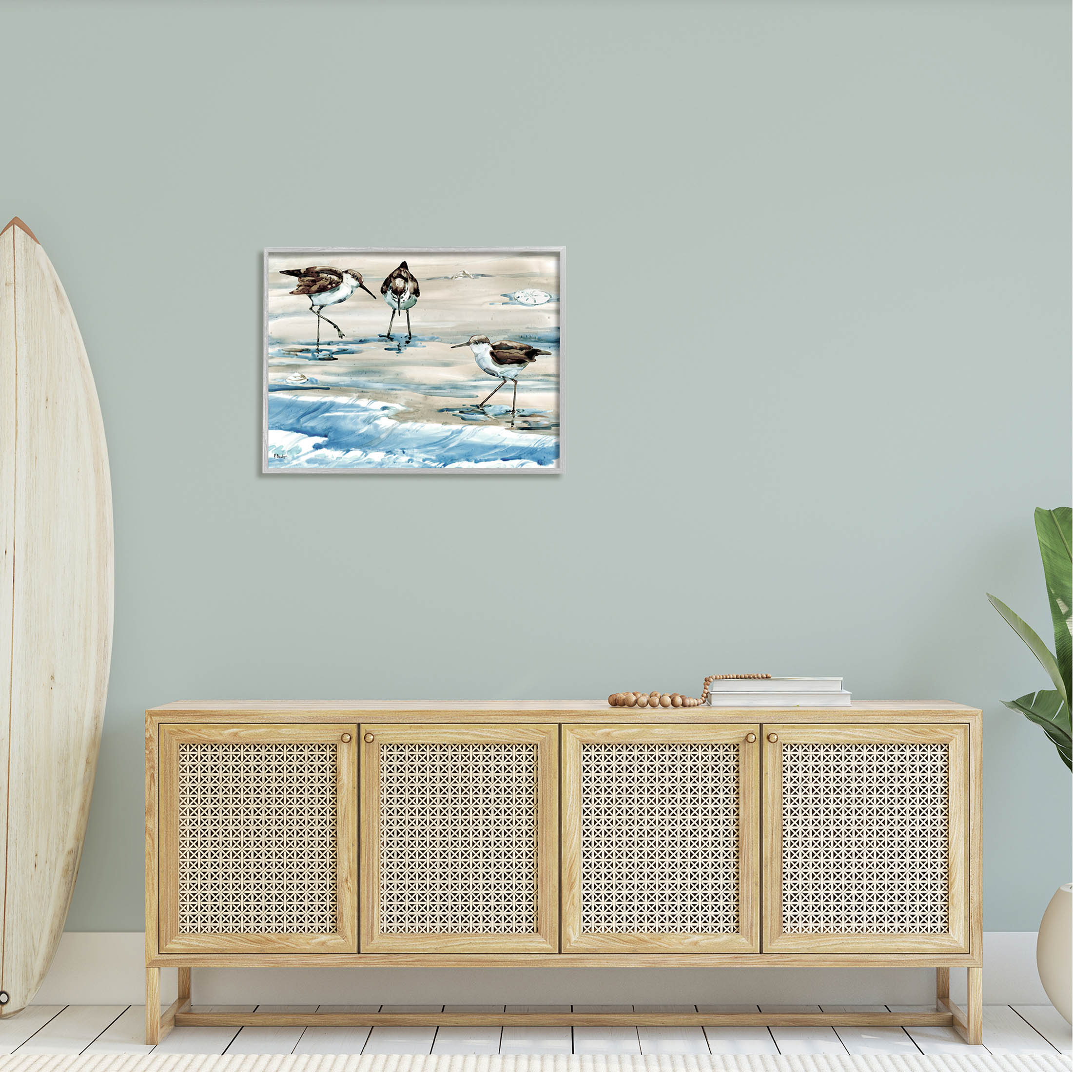 Stupell Industries Rockhampton Sandpipers Ocean Waves Painting Gray Framed Art Print Wall Art, Design by Paul Brent