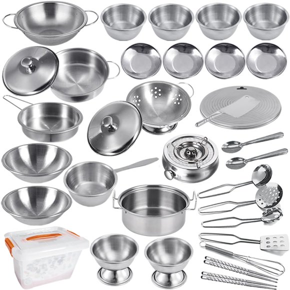 Juego de utensilios de cocina Pretend Play KEJIH Mini Kitchen con caja de almacenamiento