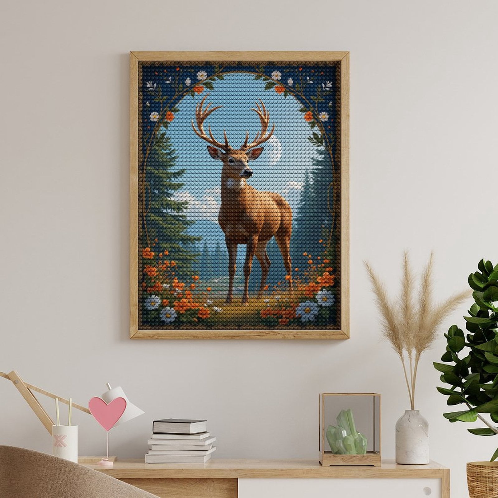 Diamond Art Kits for Adults, Deer Majesty Nature Floral Frame 5D Diamond Painting Kits for Adults Beginners, DIY Full Drill Diamond Painting, Gem Art and Crafts 12x16
