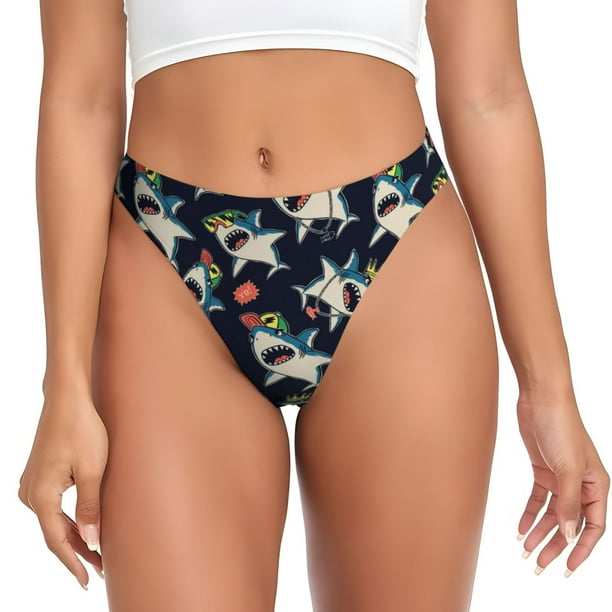Balery Cartoon Sharks Tangas de Algodón para Mujer con Estampado – Ropa Interior Sexy, Transpirable, G-string-XX-Large