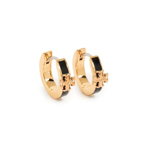 Tory Burch Women's Kira Enamel Huggie Earrings, Tory Gold/Black, One Size