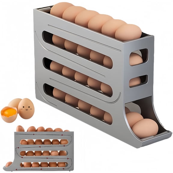 KSPEED 28 Eggs Egg Holder for Fridge,4 Tiers Egg Container,Auto Rolling Egg Organizer for Refrigerator,Cabinet&Pantry Space-Saving Egg Dispenser Holder,Ideal For Families And Busy Home Cooks