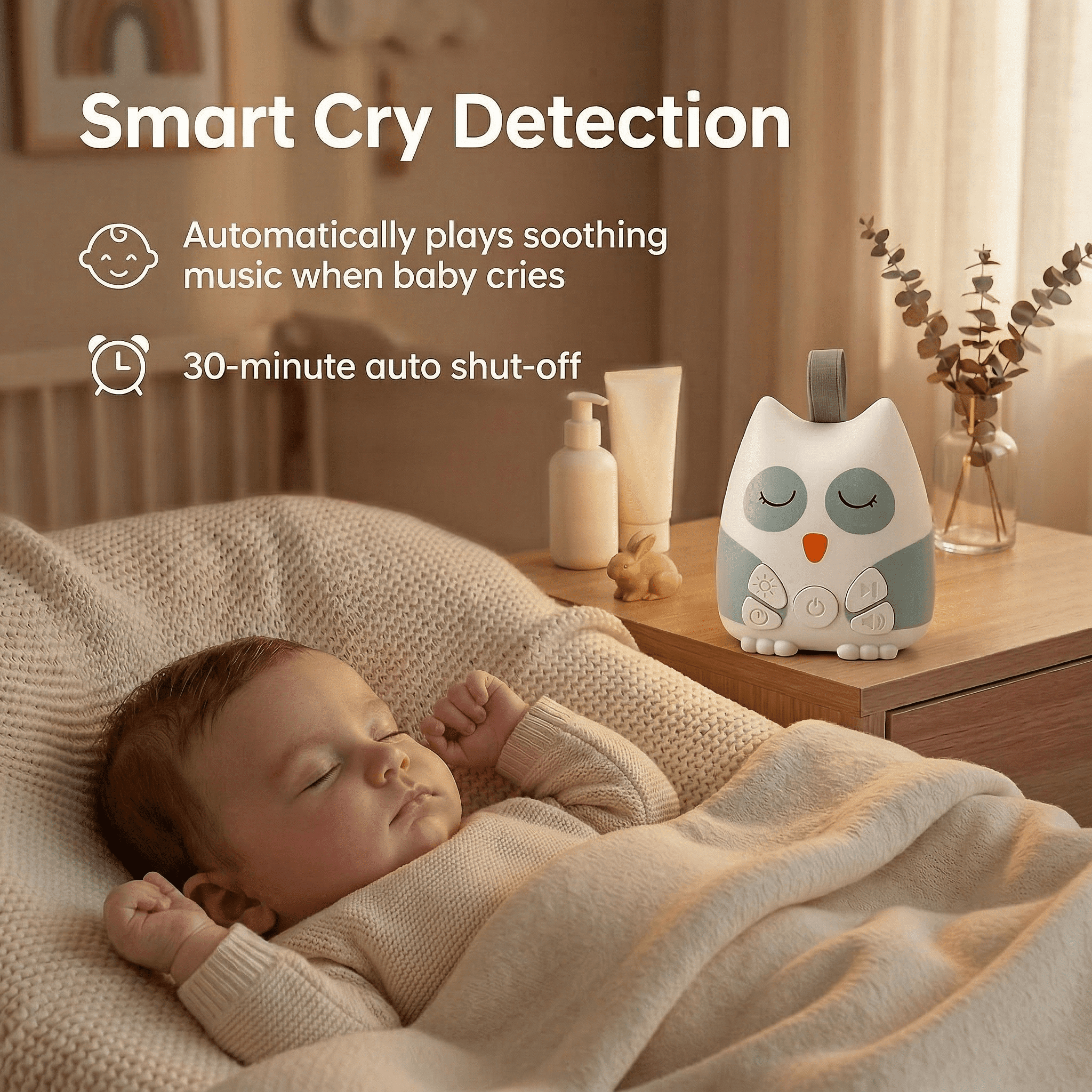 Sound Machine for Baby, 30 Soothing Sounds & Smart Cry Detection, Portable White Noise Machine with Night Lights, Newborn Baby Boy Gifts