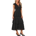 thumbnail image 4 of INSPIRE CHIC Women's Lace Dress for Wedding Guest Cocktail Evening Ruffle Cap Sleeves Tiered A-Line Maxi Dresses XL Black, 4 of 5