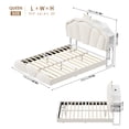 thumbnail image 7 of Hiphuta Queen Floating Bed Frame with Crown Storage Headboard, Velvet Upholstered Platform Bed with LED Lights & Charging Station, No Box Spring Needed, White, 7 of 7