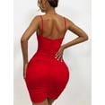 thumbnail image 5 of Surakey Bodycon Mini Dress for Women V Neck Beach Dress Sleeveless Summer Dress Ruched Slip Dress Plain Solid Color Spaghetti Strap Vest Dress, 5 of 10