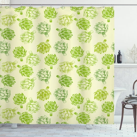 Ambesonne Artichoke Shower Curtain, Vegetable Sketch, 69"Wx84"L, Lime Green